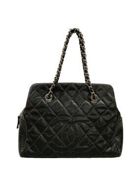 Chanel Handbag Quilted Black Chain Shoulder Silver